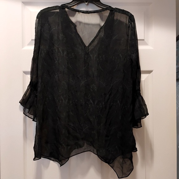 Elie Tahari Sheer Silk Black Green Paisley Gothic Elegance Top Size M - Picture 4 of 7